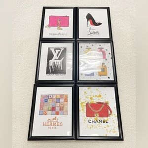 Luxury Fashion Brand Art Prints Set - Black Frames